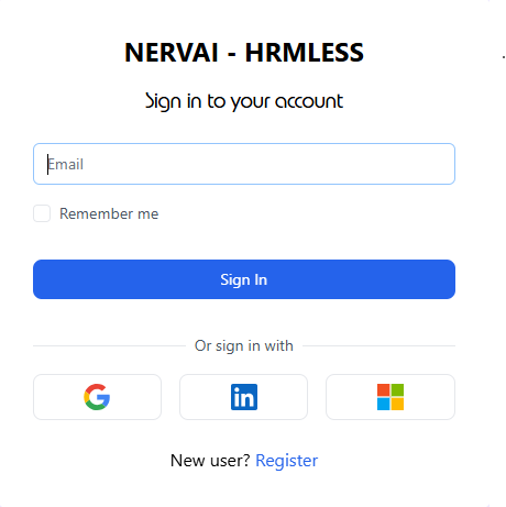 login page screenshot